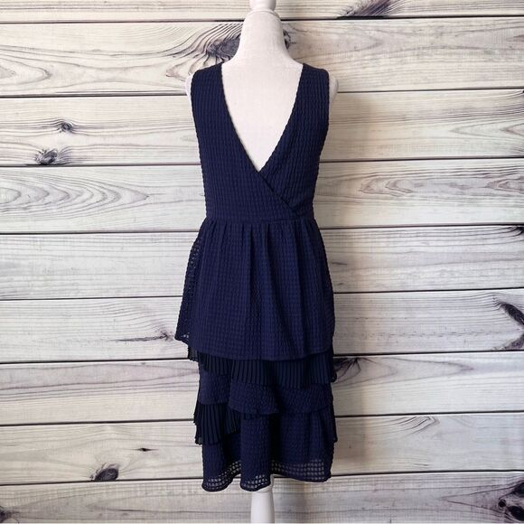 Anthropologie Ric Rac Navy Blue Tiered Layered V Neck Dress - Picture 5 of 9